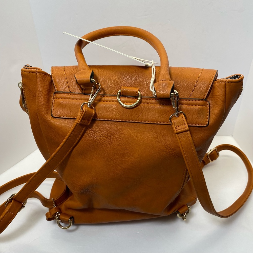 NWT Madison West Tan Leather Covertible Backpack Purse Carry on Faux Leather - Picture 3 of 10
